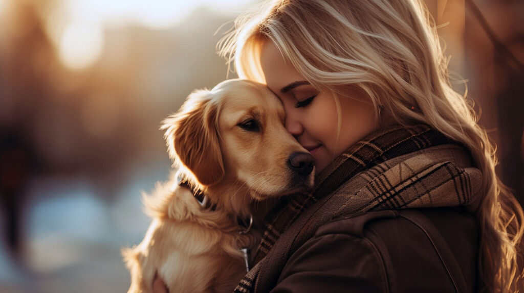 woman holds her pet dog