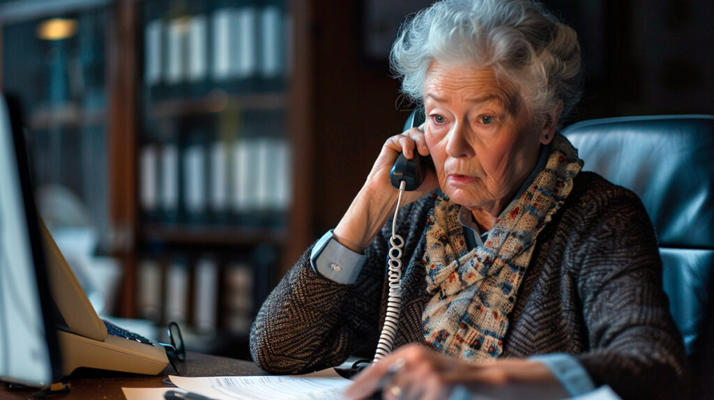 image of elderly woman on the phone with creditors