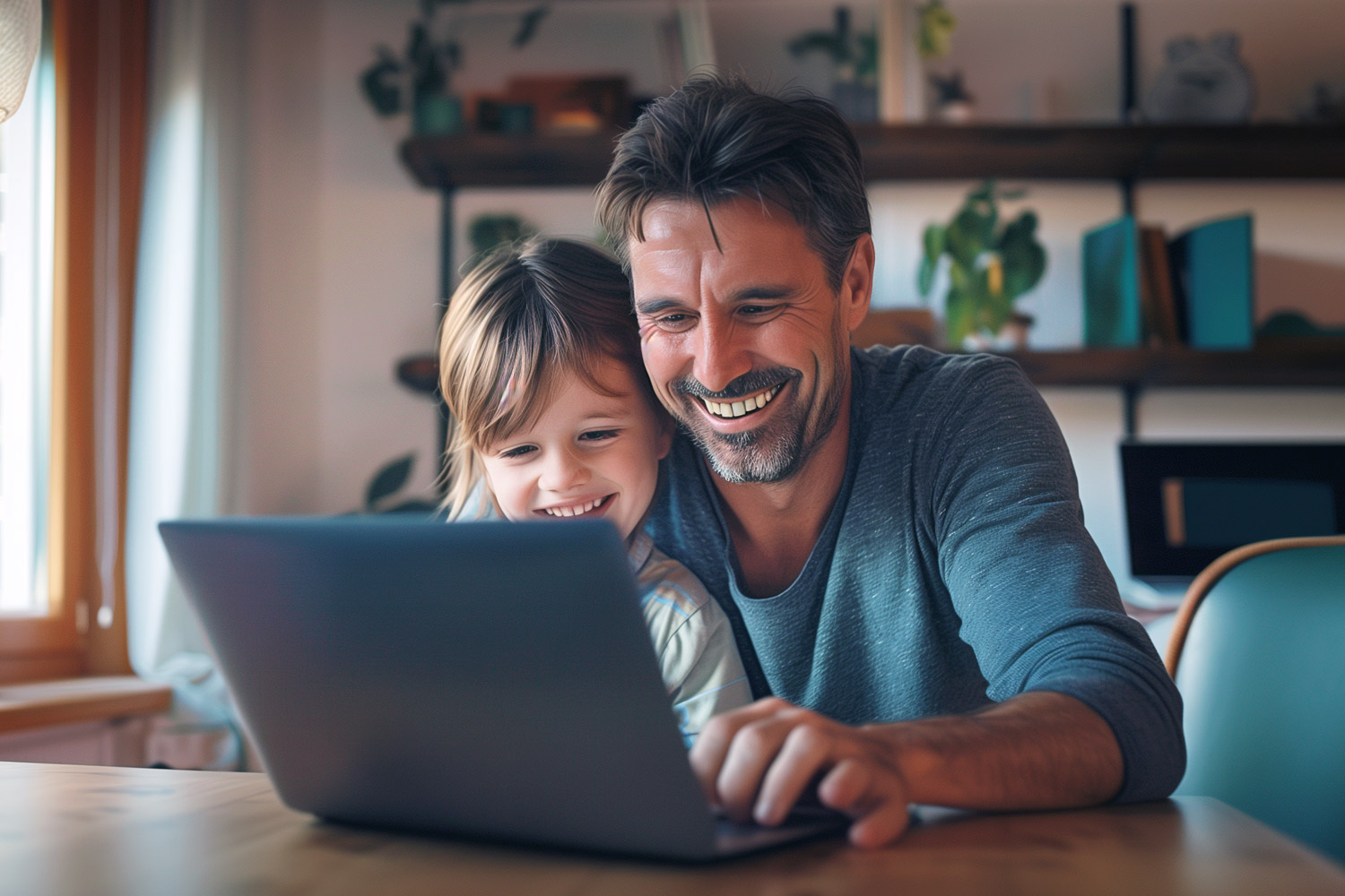 photo of a dad and daughter using a laptop