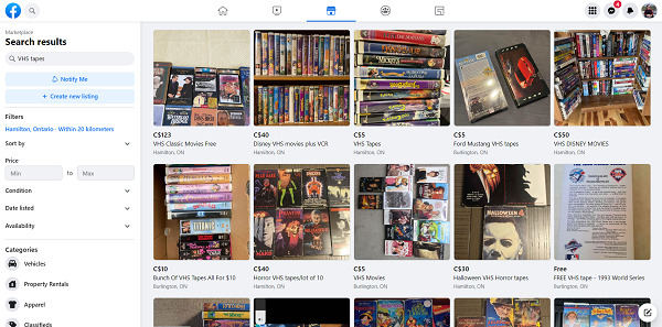 Facebook Marketplace Selling VHS Tapes