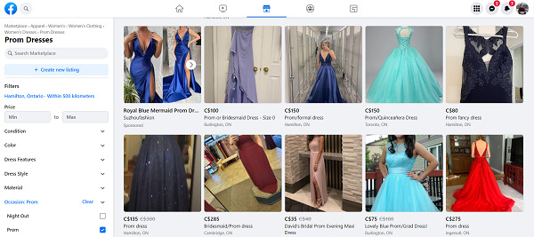 Facebook Marketplace sell prom dress