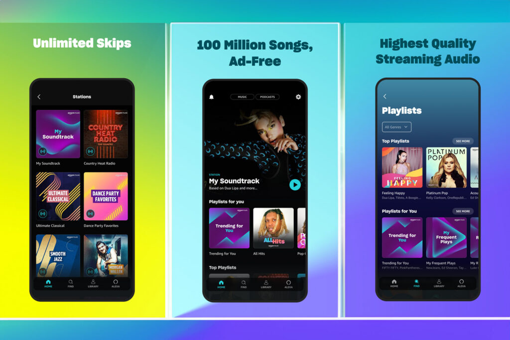 screenshots from the Amazon Music app