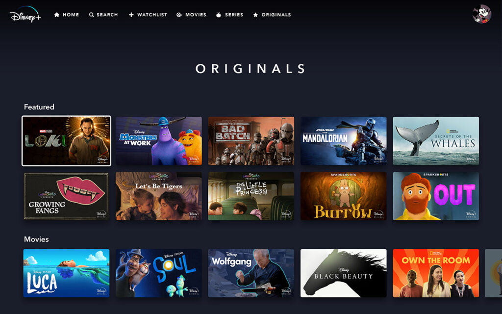 screenshot of Disney+