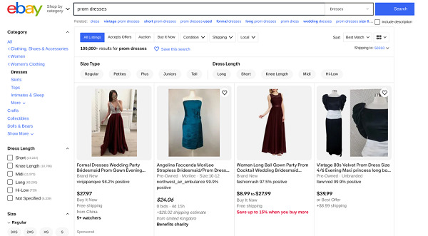 eBay sell prom dress