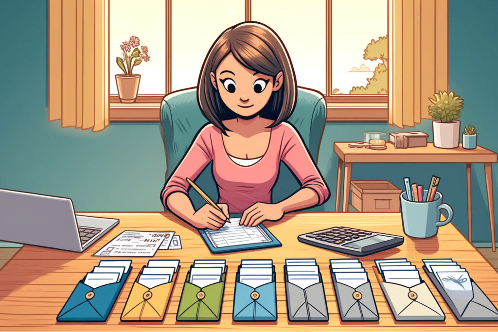 image of a woman using the envelope budgeting system