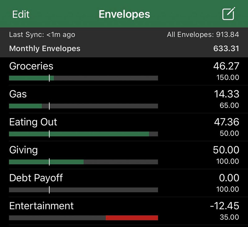 screenshot of Goodbudget app