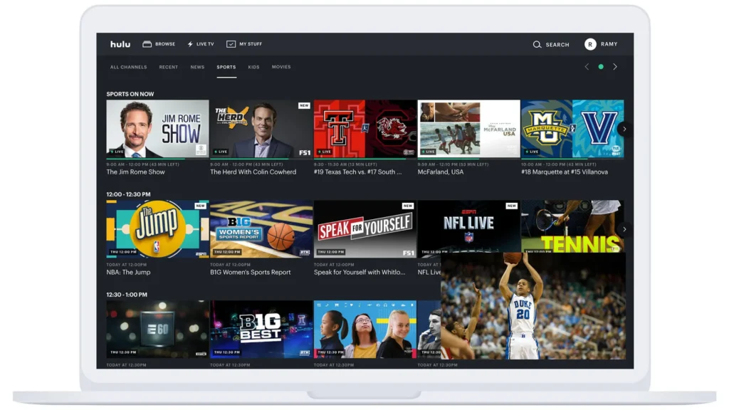 image of sports streaming on Hulu