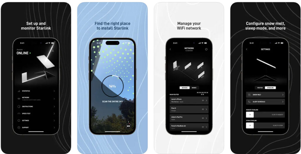 screenshots of the Starlink app