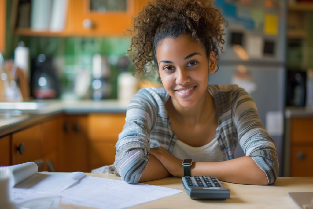 photo of a smiling woman using the zero-based budget