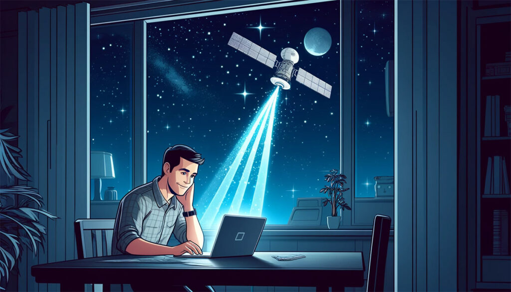 illustration of a man using Starlink satellite internet