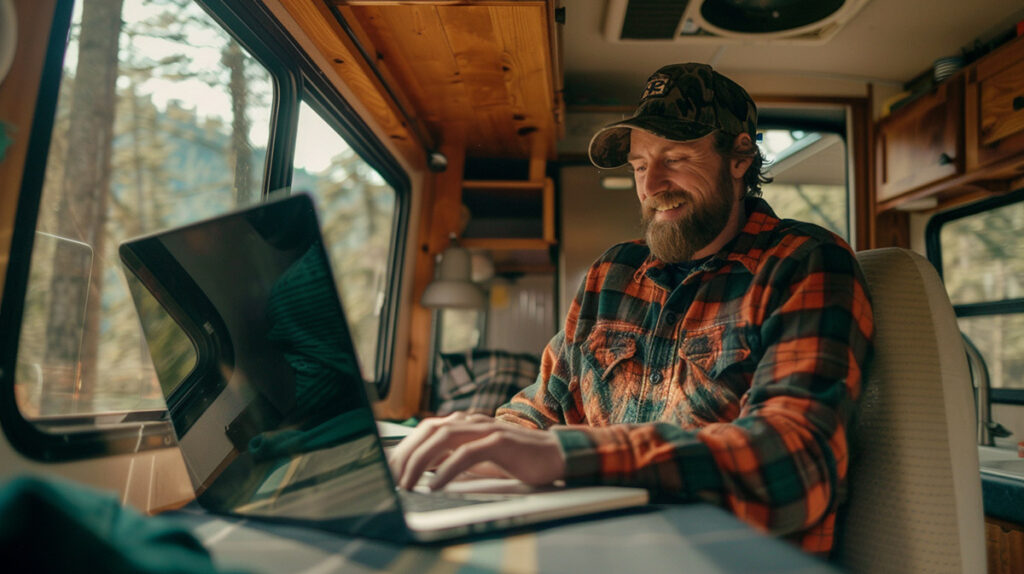 photo of a man using his laptop in an RV
