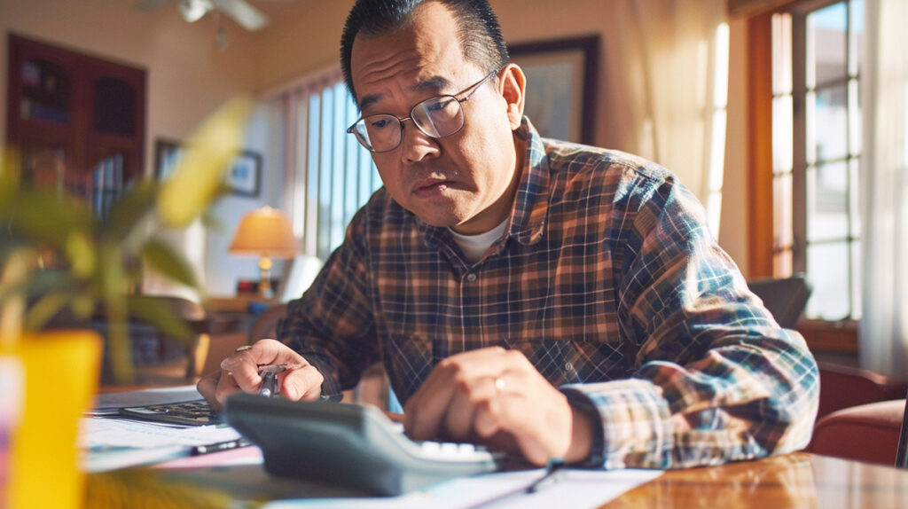 photo of a man concentrating on his finances