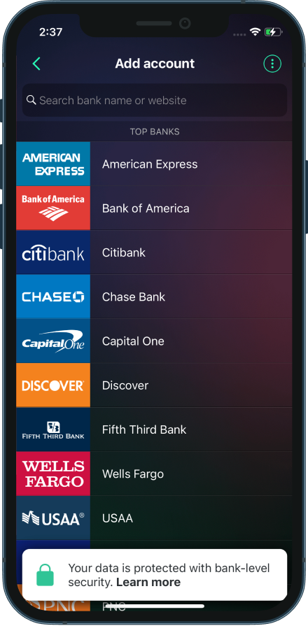 image of the PocketGuard app as you connect your bank accounts