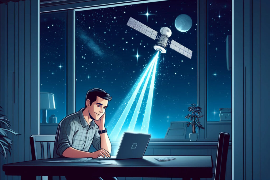 illustration of a man using Starlink satellite internet