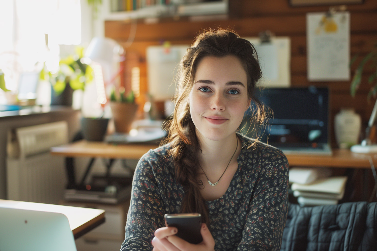 photo of a smiling woman using a cash advance app