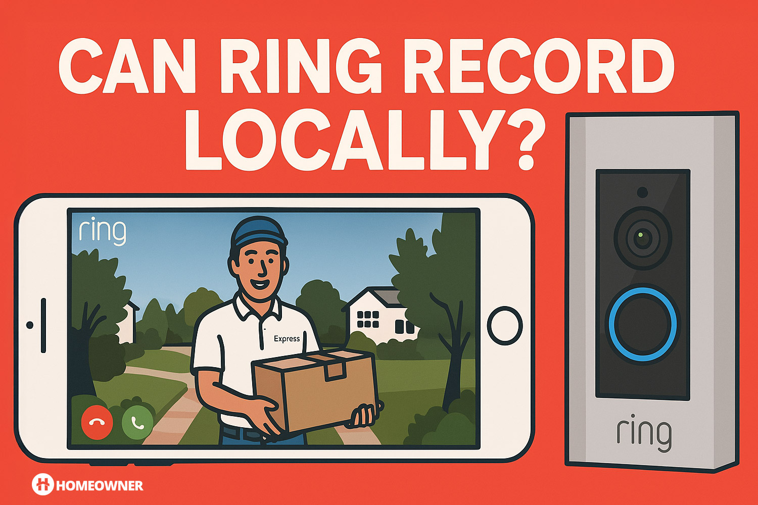 illustration of a Ring doorbell recording a package delivery